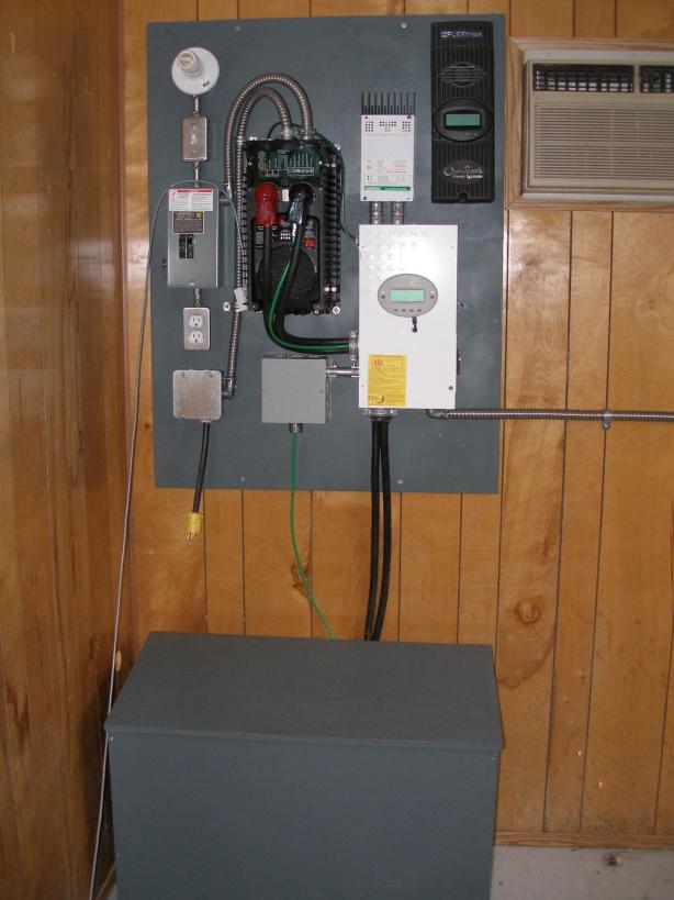 An outback VX 3524 and battery bank.